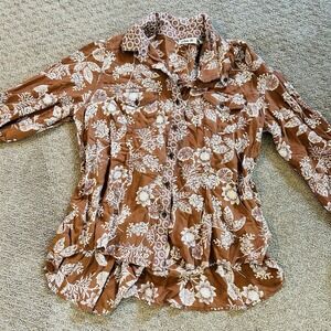 Lola P Blouse BOHO, Long-Flowing, 100% Rayon, Made in India, Size Small Tie Back